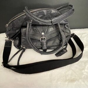 L.A.M.B. Black Leather Bag with Braided Detail